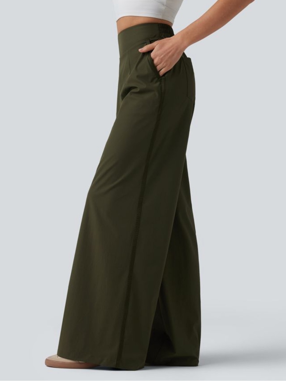 HALARA Olive Green Wide-Leg Pants with Pockets NWT